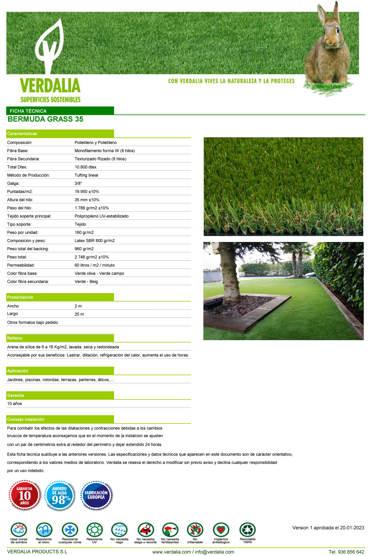 Ficha técnica Césped artificial Bermuda Grass 35